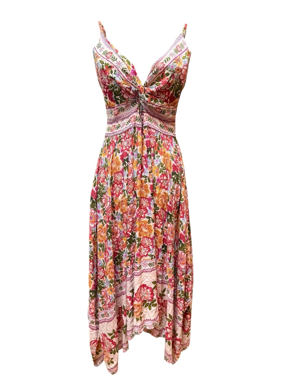 Bohemian Floral High-Low Asymmetrical Maxi Dress Pink and Orange